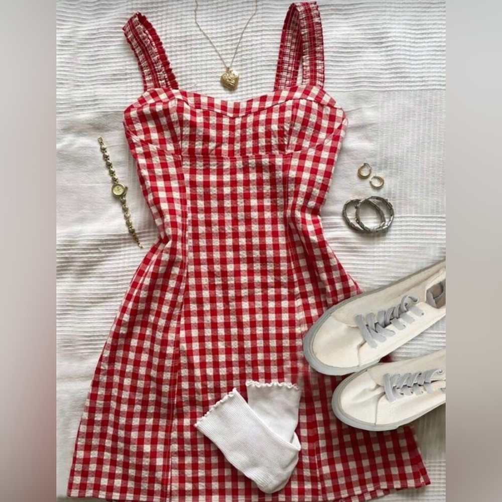 SHEIN Red Plaid Mini Dress